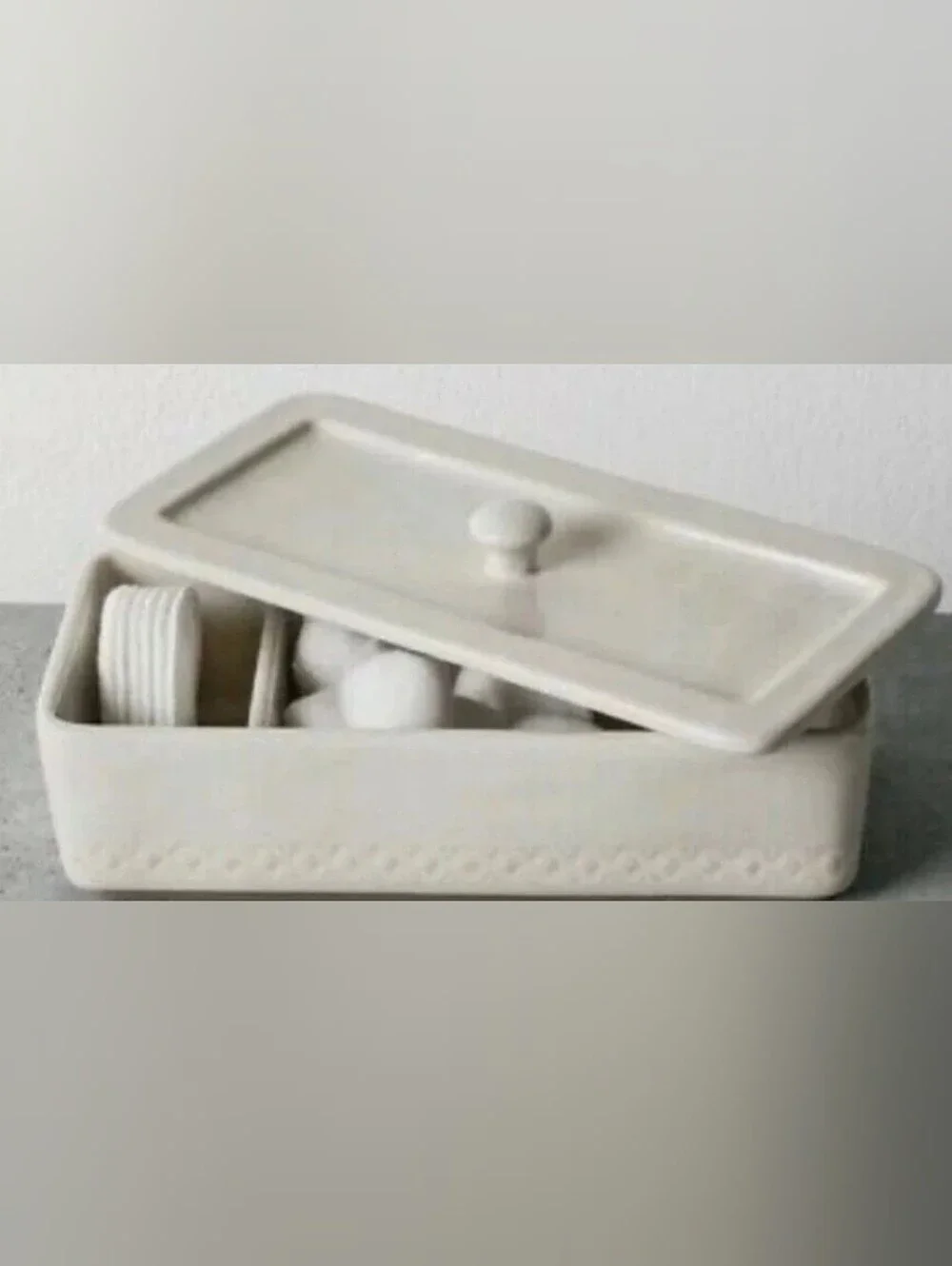 Hearth & Hand Magnolia Bathroom Tray + Lid Cream Farmhouse Country Stoneware